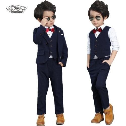 Flower Boys Formal Suit Wedding campus student Performance Dress Gentleman Kids Blazer Vest Pants Bowtie 4Pcs ceremony Costumes