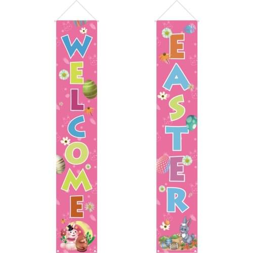 Easter Couplet Flag Porch Sign Spring Outdoor Indoor Holiday Decoration Party Supplies Polyester Cloth Home Walls