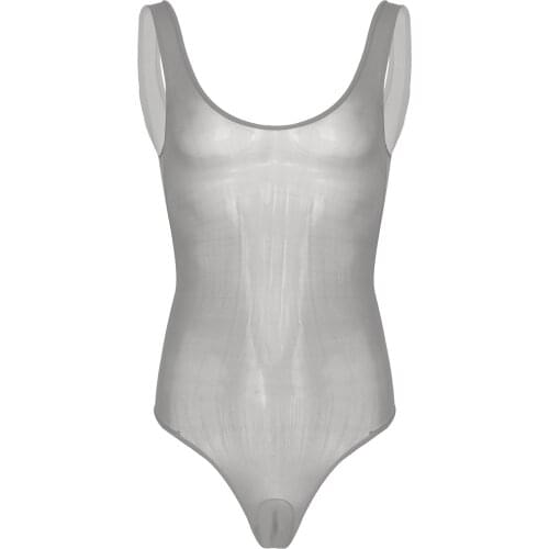 Sexy Men Glossy Swimsuit Bodysuit Exotic Lingerie Catsuit Sleeveless Bulge Pouch Underwear Leotard Transparent Bodysuit Swimwear