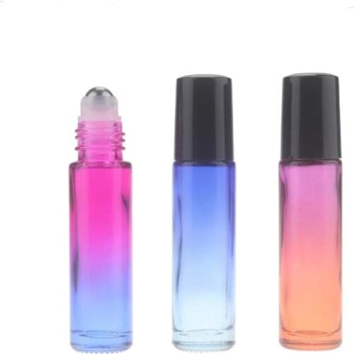 10ml Empty Gradient color Glass Roll on Bottles Essential Oil Refillable Bottle With Metal Ball & Black Cap