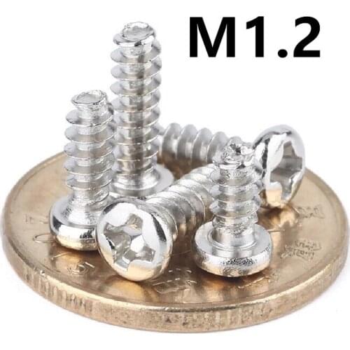 1000PCS M1.2x3/4/5mm PB Nickel-plated Cross Round Head Flat Tail Self-tapping Screw