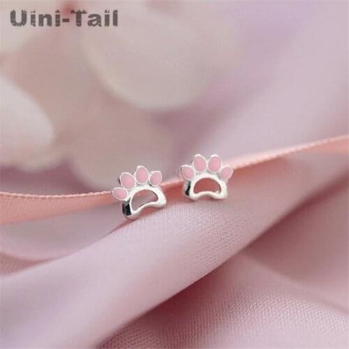 Uini-Tail hot new 925 sterling silver cute pink cat claw earrings temperament sweet fashion girl heart jewelry hypoallergenic