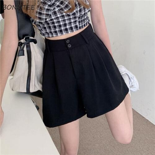 Shorts Women Baggy Leisure Streetwear All-Match Ulzzang Pure Black Female Clothing Fashion Workout Wear Zipper Fly Korean Style