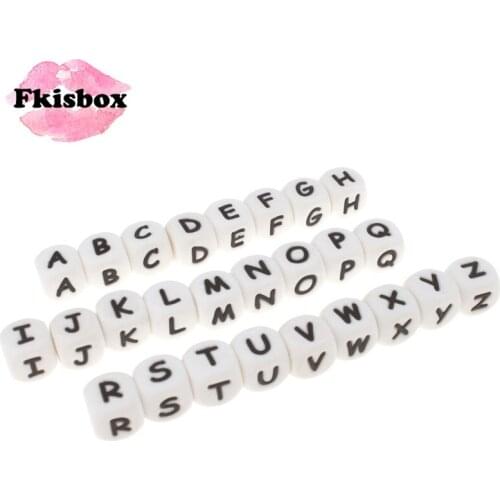 50PC Alphabet Letter Silicone Teething Cube Beads 12MM Food Grade Teether Beads For Teething Pacifier Chain Baby Nurse Gift