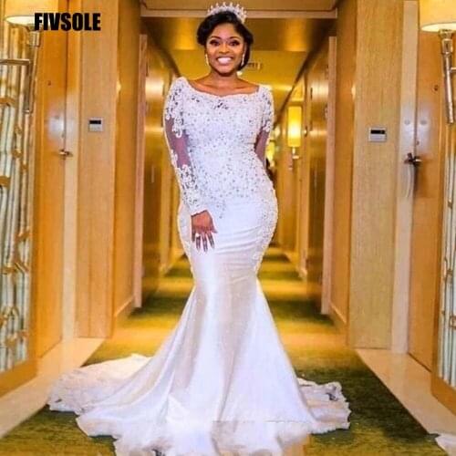 Fivsloe Mermaid Tulle Wedding Dress 2021 For Bride Custom Made Charming Appliques Sweep Train African Wedding Gowns Church Dress