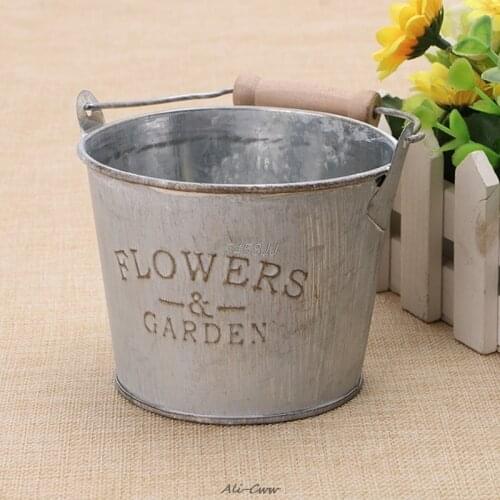 Vintage Galvanised Metal Iron Flower Garden Shabby Vase Creative Pot Barrel Planter Decor Desktop Flowers Vase for Home Decor