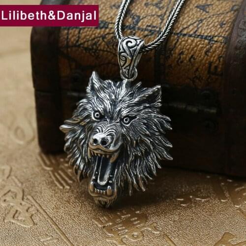 Vintage Pendant 100% Real 925 Sterling silver Jewelry Men Women Animal Wolf Head Necklace Pendant 2018 New Arrival Jewelry P68
