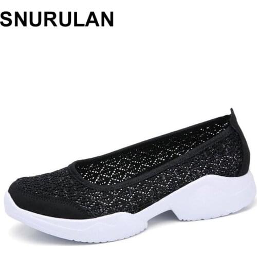 SNURULAN Autumn Women Shoes Women Breathable Mesh Sneakers Shoes Ballet Flats Ladies Slip On Flats Loafers Shoes Plus Size