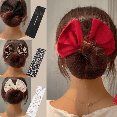 Summer Women Knotted Bun Print Hair Bands Rope DIY Headband Girl Cloth Hair Circle Bun Maker Ponytail Holder Hair Accessories