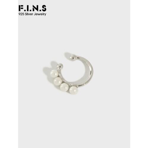 F.I.N.S S925 Sterling Silver Circle White Pearl Clip on Earrings Ear Cuff for Women Clip Earrings Without Piecing 1pc