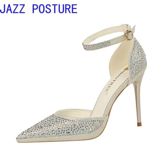 Han edition high-heeled shoes high heel with shallow mouth sweet pointed shining diamond female sandals, hollow out a word w343