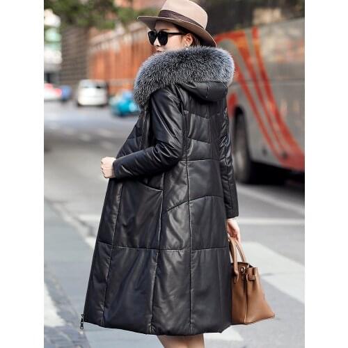 Winter Real Sheepskin Down Genuine Jacket Women Hooded Fox Fur Long Leather Coat Warm 2020 MFF2240 J4722