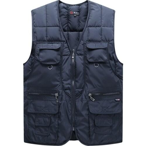 Br 2020 Autumn Winter Men Vests Waistcoat Casual Many Pockets Warm Down Cotton Vest Male Sleeveless Vest Jackets M-4XL