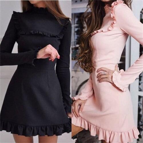 2021Fashion Casual Pink Black Dress Women Solid Long Sleeve Sexy Slim A-line Dress Women Mini Dresses Vestidos Fall New