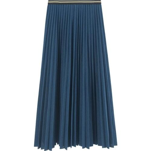 2021 New Women Summer A-Line Pleated Skirt Stretch High Waist Long Skirt Femme Elegant Faldas Jupe Saia Women Long Skirt