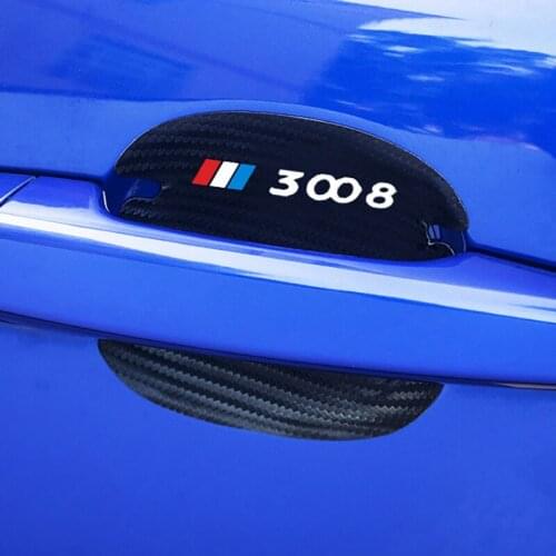 4Pcs Carbon Fiber Car Door Handle Scratch Protector Leather Stickers Decals For Peugeot 3008 308 4008 5008 508 GT Accessories