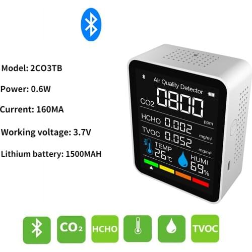 5 in1 Bluetooth compatible CO2 Digital Temperature Humidity Sensor Tester Air Quality Monitor Carbon Dioxide TVOC HCHO Detector