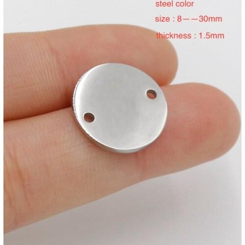 50pcs 8-30mm Steel Color Mirror Polish Stainless Steel Round Connector Pendants Stamping Blanks For DIY Tag Handmade