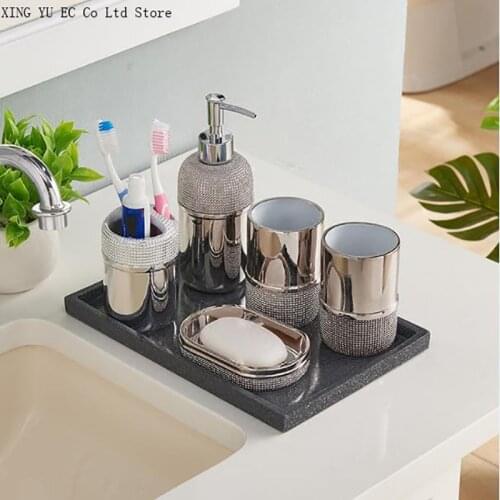 Golden Resin Bathroom Supplies, Toothbrush Holder, Mouthwash Cup, Soap Dish, Lotion Bottle, Tray Bathroom Decoration Accessories