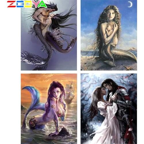 ZOOYA Diamond Painting People Mermaid Romance Love Rhinestone Cross Stitch Square Diamond Embroidery Sets Home Decoration F589