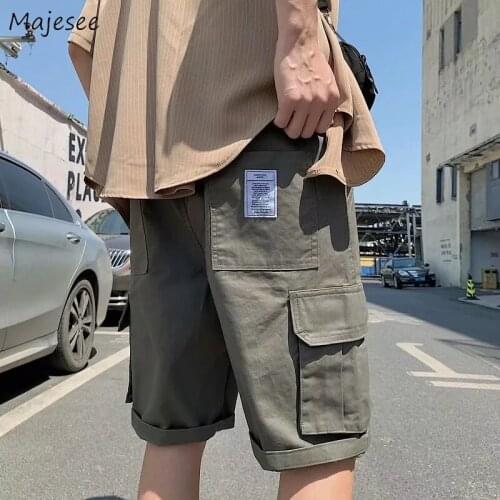 Board Shorts Men Cargo-Shorts Pockets All-match Streetwear Baggy Hong Kong Style Tooling Half Trousers Korean Fashion Hombre Ins