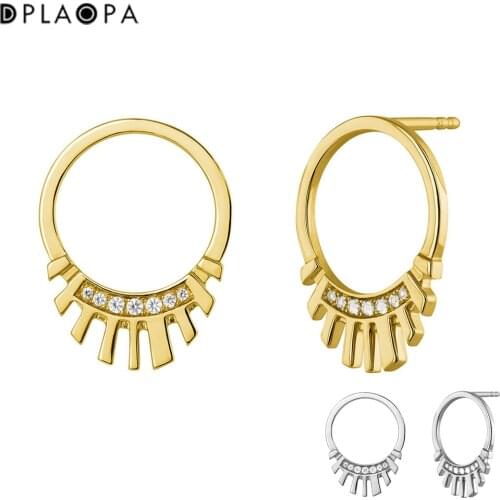 DPLAOPA 925 Sterling Silver Gold Pendientes Aro Frontal Plata Recubierta Oro Round Big Large Piercing Wedding Jewelry