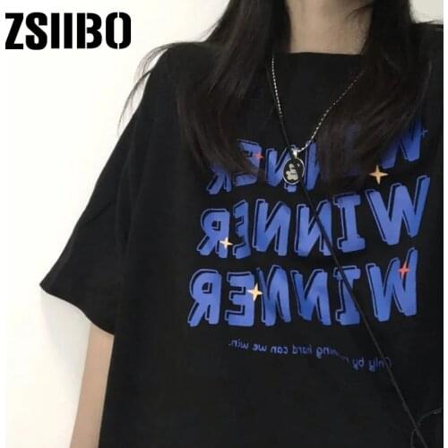 Womens t-shirts korean style Black Oversize dropshipping Hip Hop Tops harajuku vintage aesthetic gothic graphic punk clothes