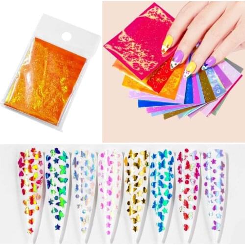 Holographic Butterfly Nail Art Transfer Sticker Colorful Thin Laser Silver Stripe Sticker Decal Decorations DIY Manicure Tool
