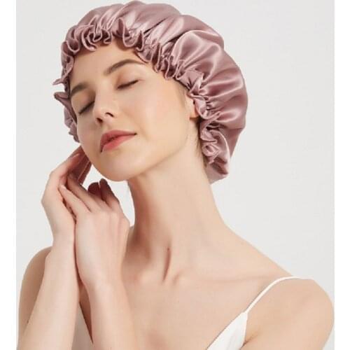 Head Cover Silk Sleeping Cap Sleep Night Cap Sleeping Women Flounced Brand Solid 19 Momme Elegant Hair Care