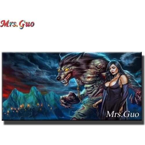 5d Diy diamond embroidery Fantasy Wolf Woman full square/round drill diamond painting Beast and beauty mosaic kit wall art