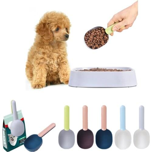Pet Cat Dog Food Scoop Shovel Mutli-function Kitten Feeding Scooper Spoon with Seal Clip Creative Measure Cup Accessoire Chien