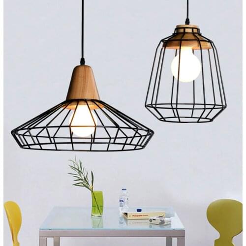 Loft chandelier restaurant dining room living room aisle cafe light retro art imitation wood iron cage headlight pendant lamp