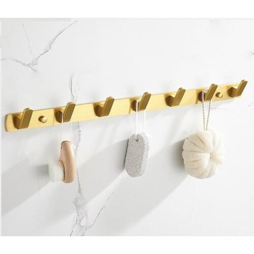 Brushed Gold Solid space aluminum Row hook Robe Hook Heavy Duty Wall Mounted Towel Hook Hanger Kitchen Wall Door Bathroom Hook