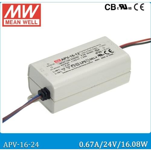 Meanwell Original 24V Led drive APV-16-24 single output 16.08W 24V 0.67A MEAN WELL power supply APV-16