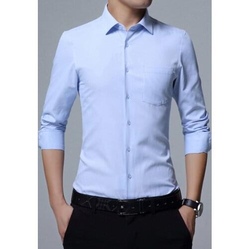 Male Business Casual Long Sleeved Shirt White Pure Business Slim FitBritish Style New Solid Shirt Men Long Sleeve Fashion