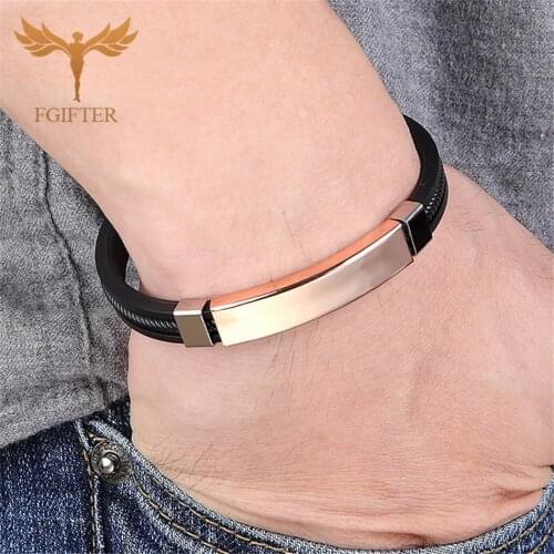 Mens Initial Bangle Black Wristband Silicone Bracelet 4 Colors Fashion Simple Casual Mens Jewelry pulseras de hombre