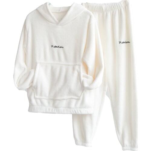 ONCE Winter Coral Fleece Pajama Set Women Thick Warm Flannel Velvet Cozy Two Pieces Sleepwear Suit Ladies Homewear Pajamas