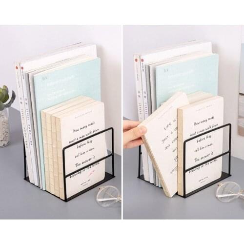 1 Pair Wrought Iron Bookends Book Support Simple Desktop Office Magazine Organizer Stand Shelf