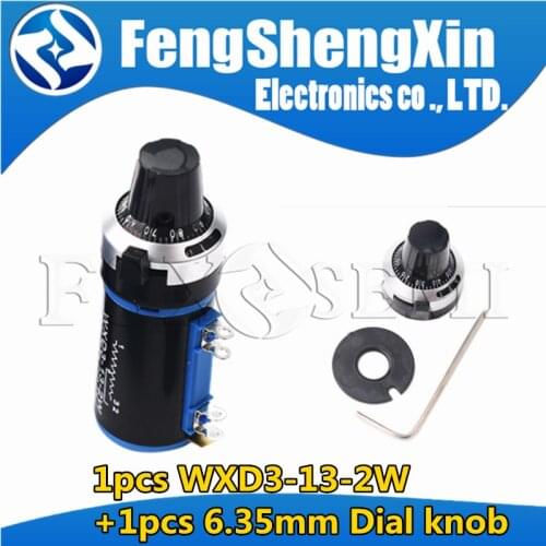 1pcs WXD3-13-2W Potentiometer + 1pcs 6.35mm Dial knob 100 200 220 470 680 1K 2.2K 3.3K 4.7K 5.6K 6.8K 10K 22K 33K 47K 100K Ohm