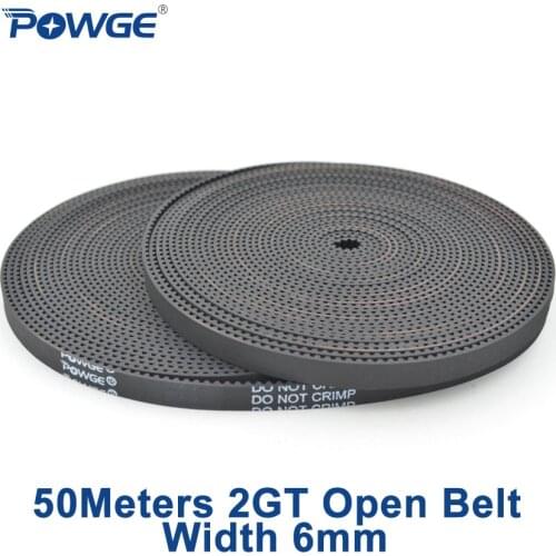 POWGE 50Meters 2MGT 2M 2GT open synchronous Timing belt GT2 2M-6 2GT-6 width 6mm Rubber Small backlash Linear Motion 3D Printer