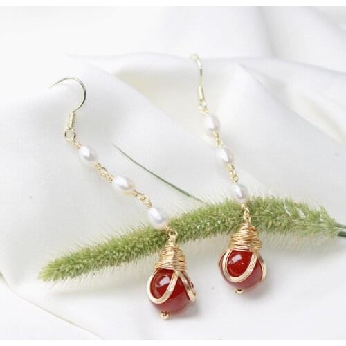 DAIMI Retro Style Red Agate Earrings Wild Temperament Earrings Long Tassel Jewelry Personality Net Red Fashion Jewelry Wholesale