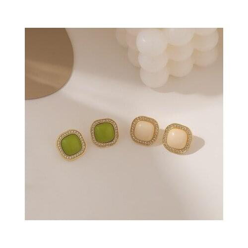 1pcs South Korea Green Geometry Flash Drill Ear Stud S925 Silver Needle Temperament Cold Wind Restore Ancient DIY Handmade Gift