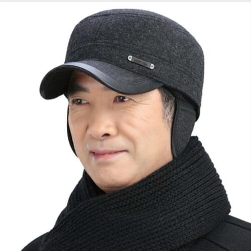 Middle-aged and elderly hats winter mens cold-proof and warm ear protection woolen hat military cap old man dad cap