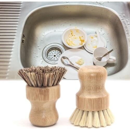 1pc Kitchen Cleaning Brush Sisal Palm Bamboo Short Handle Round Dish Brush Bowl Pot Brush High Quality Durable Cleaning Brush