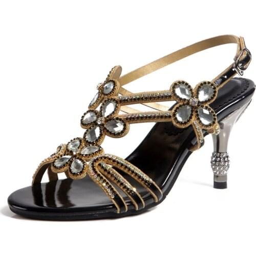 High Heels Rhinestone Wedding Sandals Open Toe Back Buckle Strap Crystals Prom Evening Party Dress Ladies Summer Shoes