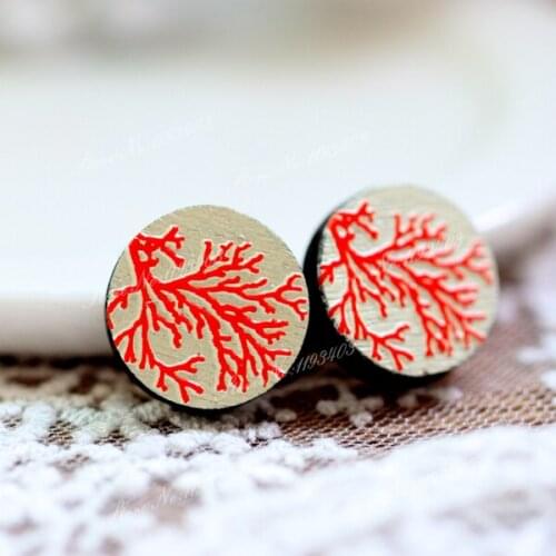 Unique 3D Tree Embossed 16mm Round Coloured Drawing pattern Laser Cut wood Cabochon DIY for Rings, Earring,Brooch,Necklace