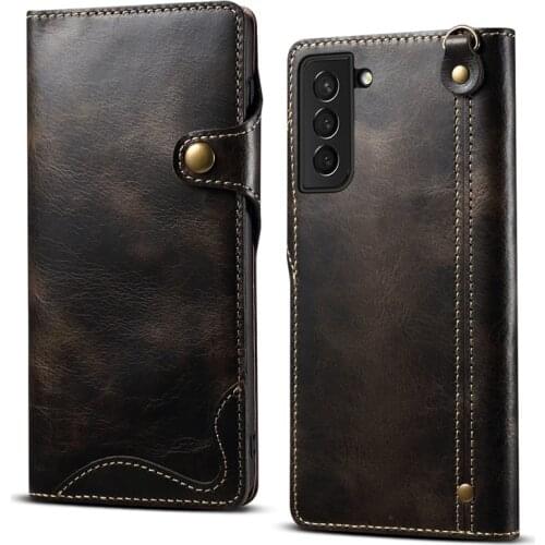Retro Vintage Genuine Leather Wallet Case For Samsung Galaxy S21 Plus S21Plus S21Ultra S21+ Phone Sleeve Bag Flip Cover Clasp