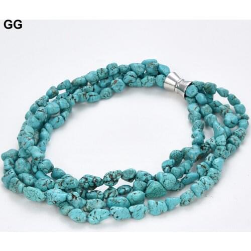 GuaiGuai Jewelry 20" 4 Strands Freeform Blue Turquoises Nugget Beads Necklace For Women