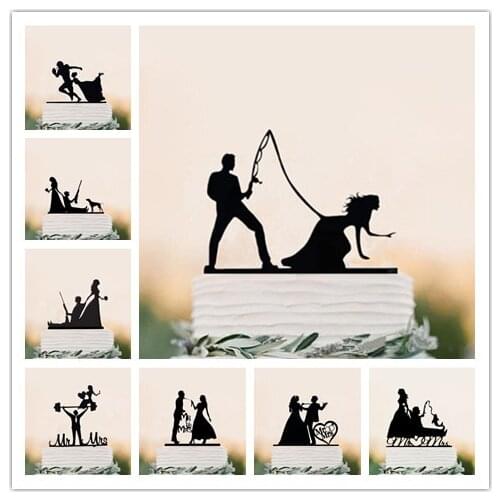 Mixed sports style birde and grrom wedding cake topper funny engagement anniversary party decoration cake decorating