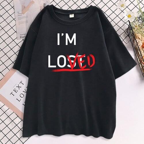 Letter I'm Loved Women Summer Ulzzang T Shirts Camisetas De Mujer Sleeve Tee Shirt Oversized Tshirts Tops Ete Roupas Femininas